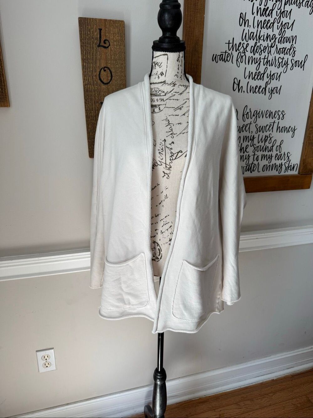 Frank & Eileen Women's Barbara Triple Fleece Beach Cardigan Off White Size Small